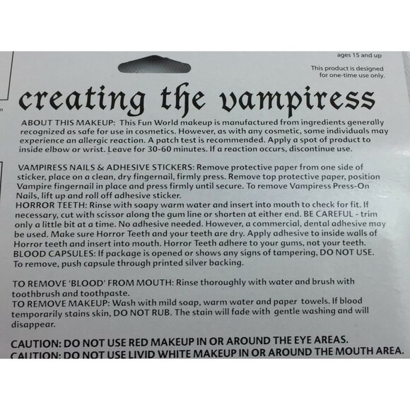 Halloween Vampiress Makeup Kit Fangs Nails Liquid Blood Cosplay Costume Theatre - Picture 3 of 5